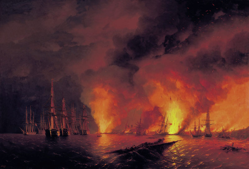 Destruction of the Ottoman fleet at Sinop as painted by Ivan Aivazovsky (1817-1900)