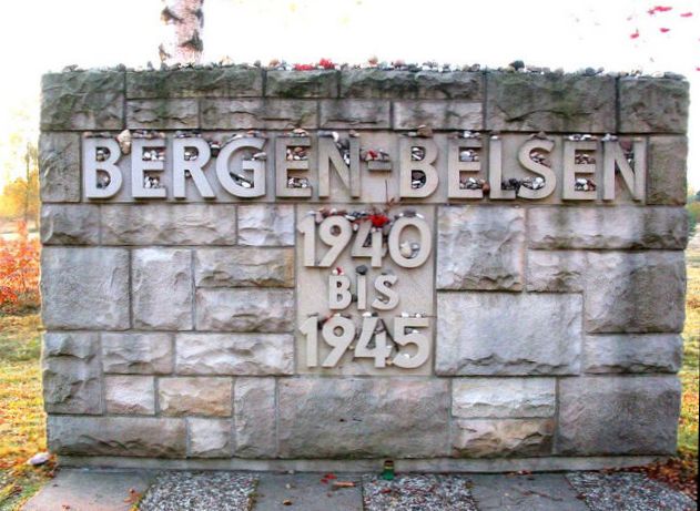 Stone at the entrance to the Bergen-Belsen Concentration Camp Memorial in October 2003