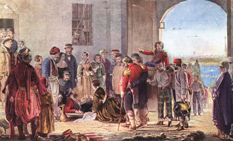 Florence Nightingale tending injured soldiers at Scutari (1854)