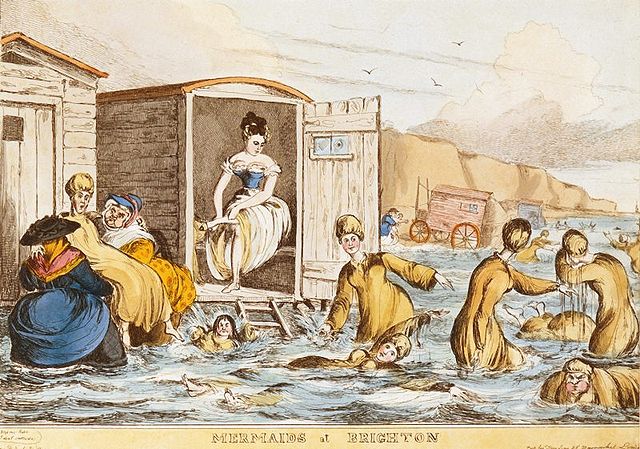Mermaids at Brighton [showing bathing machines] by William Heath, c.1829